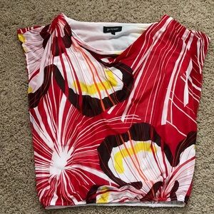 Grayson sheer lightweight floral top red/yellow/white size large EUC